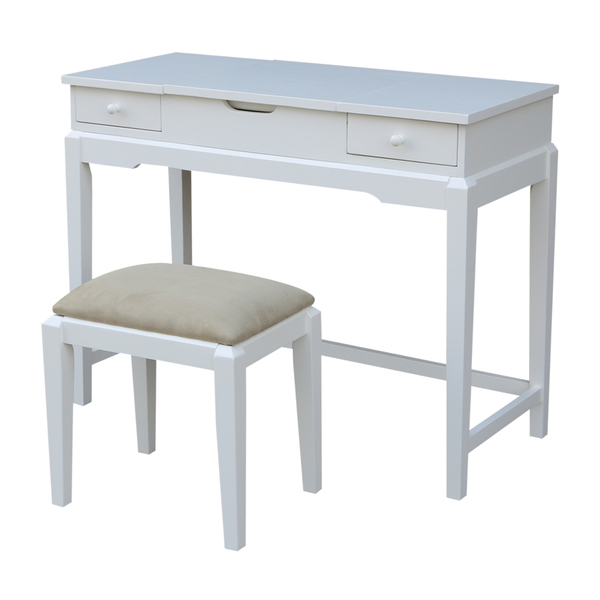 International Concepts Vanity Table with Vanity Bench, Snow White K-BE08-2-DT-2